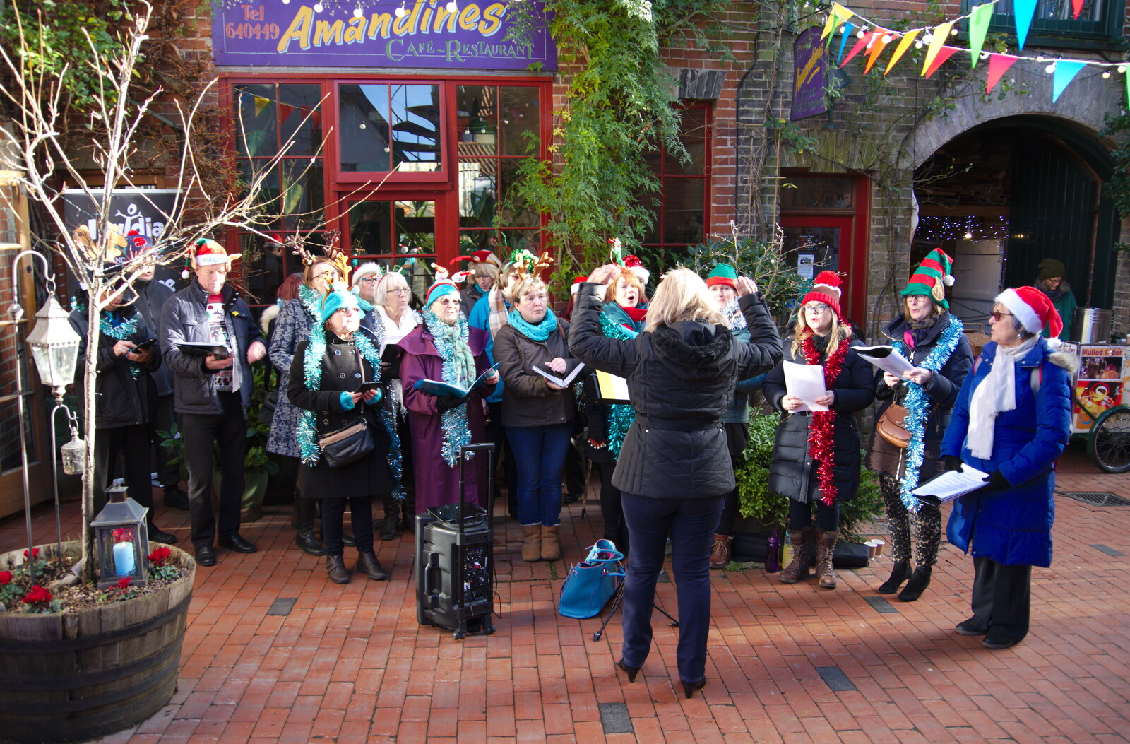The choir kicks off its session from The St. Nicholas Street Winter Fayre, Diss, Norfolk - 14th December 2019