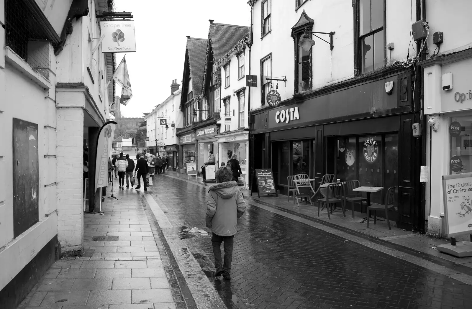 Fred wanders up a damp Mere Street, from A Christingle Service, St. Nicholas Church, Oakley, Suffolk - 24th December 2019