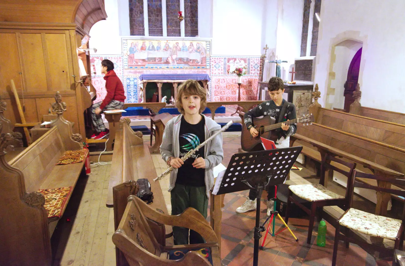 A bit of practice occurs, from A Christingle Service, St. Nicholas Church, Oakley, Suffolk - 24th December 2019