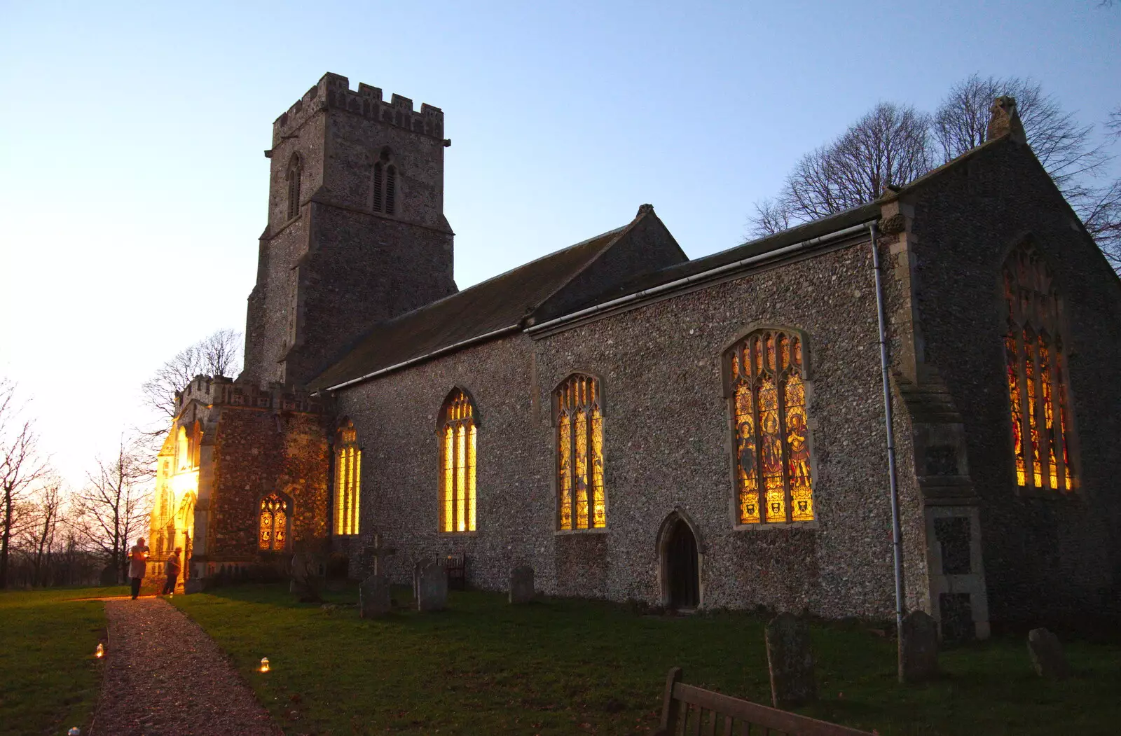 St. Nicholas church, lit up, from A Christingle Service, St. Nicholas Church, Oakley, Suffolk - 24th December 2019