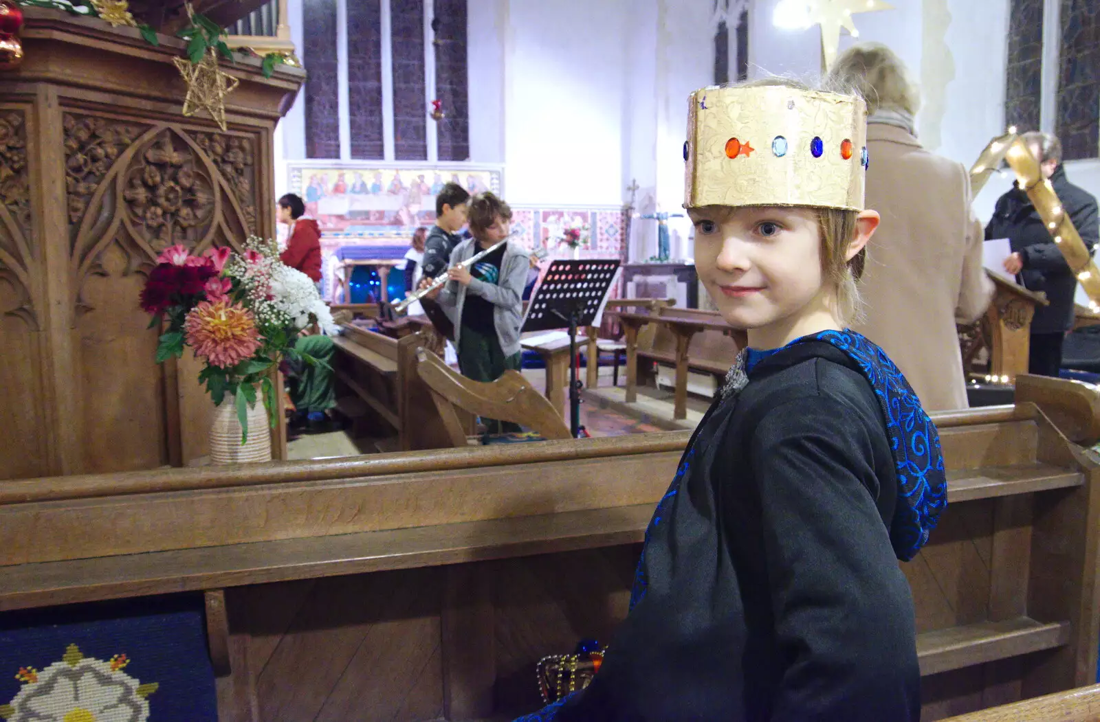 Harry with a paper crown on, from A Christingle Service, St. Nicholas Church, Oakley, Suffolk - 24th December 2019