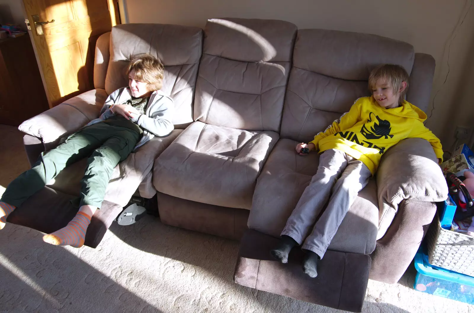 Fred and Harry are enjoying the electric sofa, from Christmas Day, Brome, Suffolk - 25th December 2019