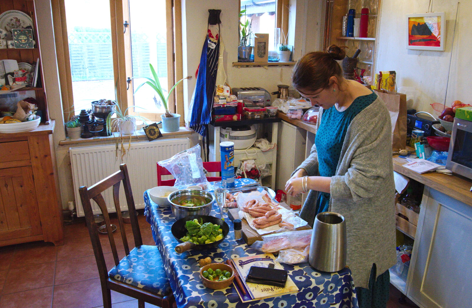 Back home, and Isobel is doing some food prep from Christmas Day, Brome, Suffolk - 25th December 2019