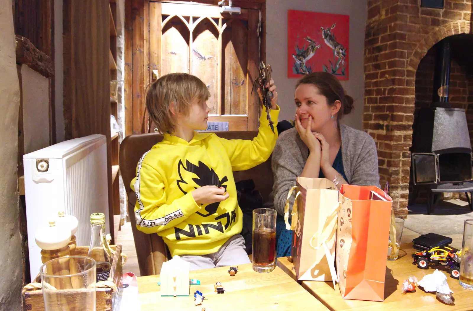 Harry waves around a Lego dragon, from Christmas Day, Brome, Suffolk - 25th December 2019