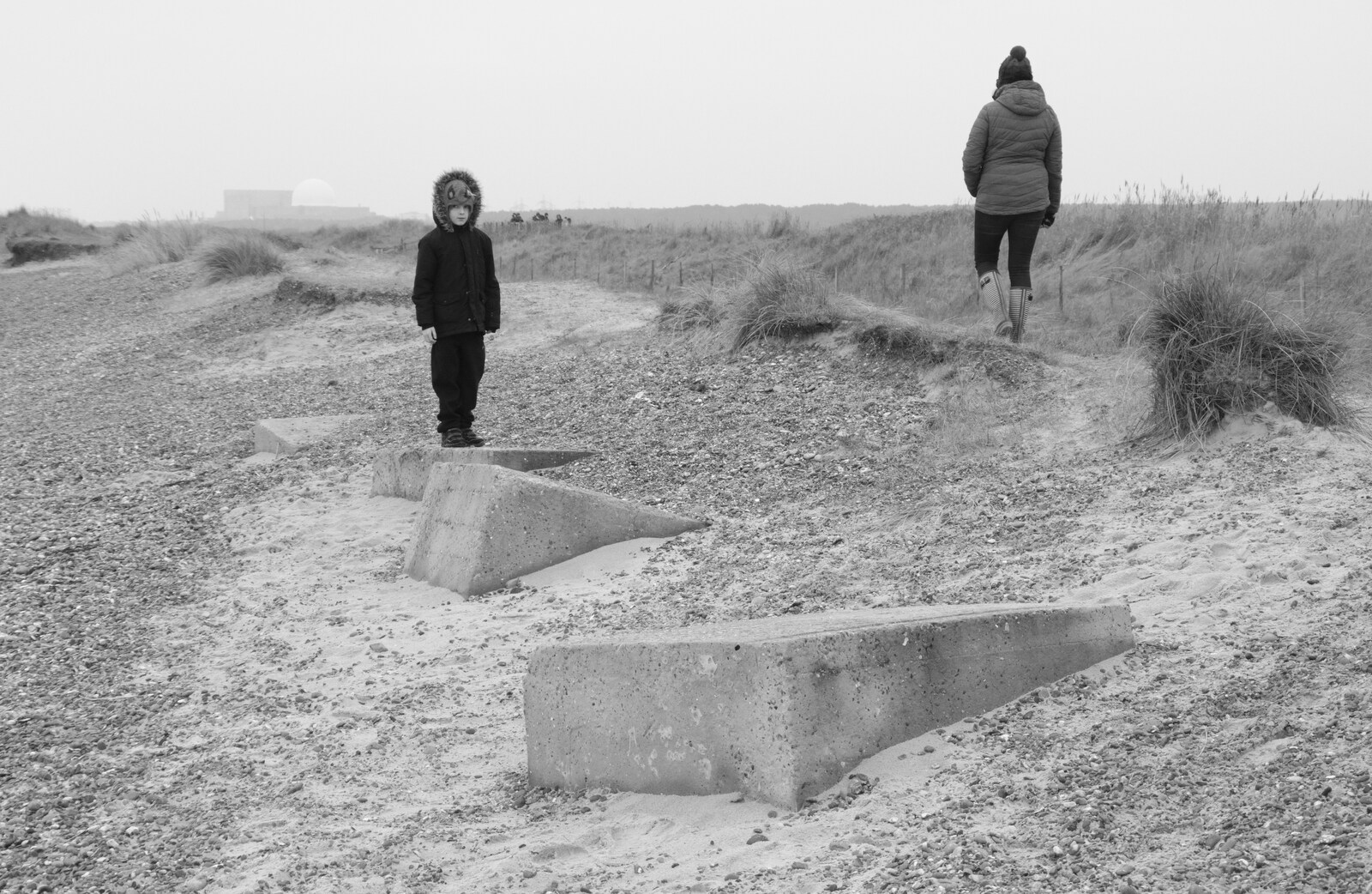 Harry looks at the derelict sea defences from A Trip to the Beach, Dunwich Heath, Suffolk - 27th December 2019
