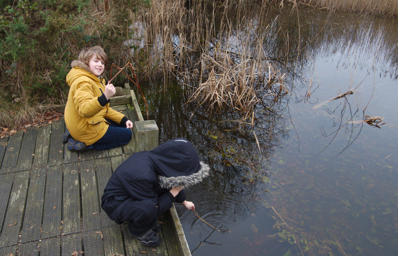The boys do a spot of 'fishing' from A Trip to the Beach, Dunwich Heath, Suffolk - 27th December 2019