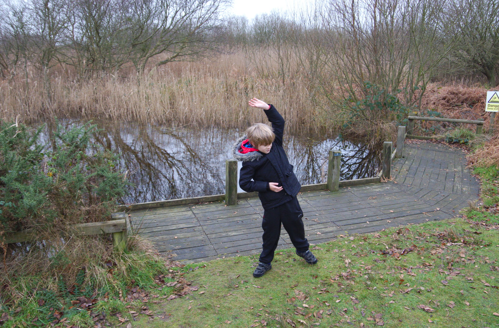 Harry does some Ninja moves from A Trip to the Beach, Dunwich Heath, Suffolk - 27th December 2019