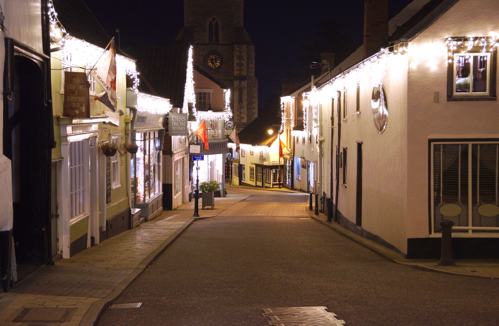 The spangly lights of St. Nicholas Street from Diss Panto and the Christmas Lights, Diss, Norfolk - 27th December 2019