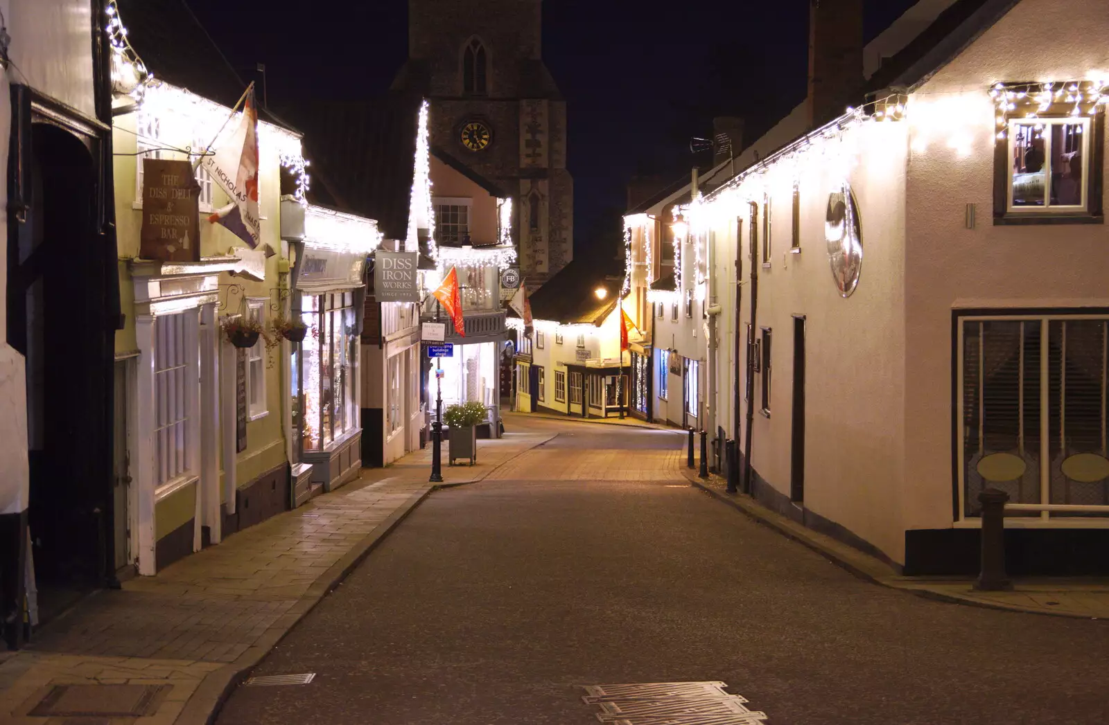 The spangly lights of St. Nicholas Street, from Diss Panto and the Christmas Lights, Diss, Norfolk - 27th December 2019