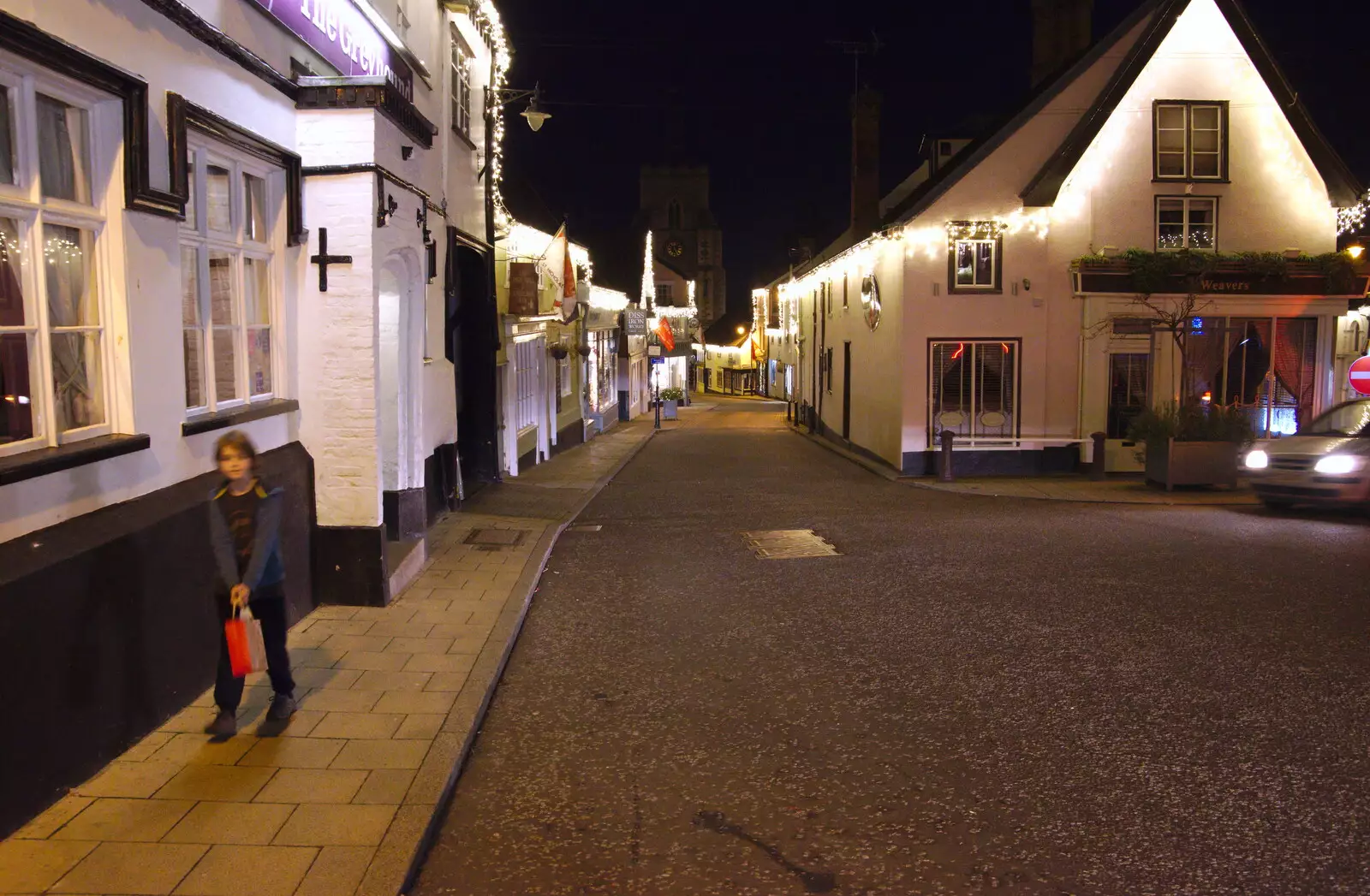 Fred roams around outside the Greyhound pub, from Diss Panto and the Christmas Lights, Diss, Norfolk - 27th December 2019