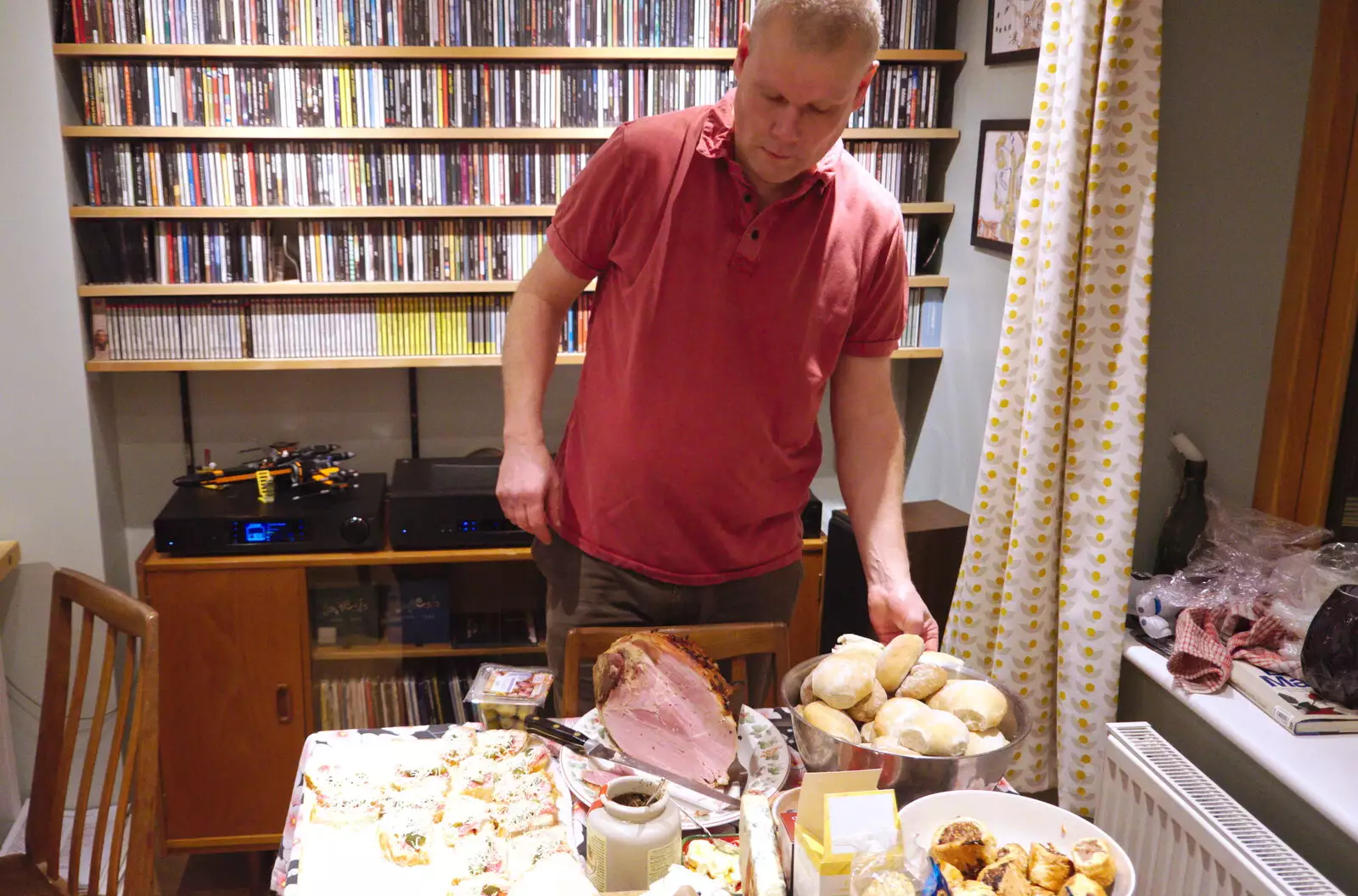 Bill scopes out the food, from A New Year's Eve Party, Brome, Suffolk - 31st December 2019