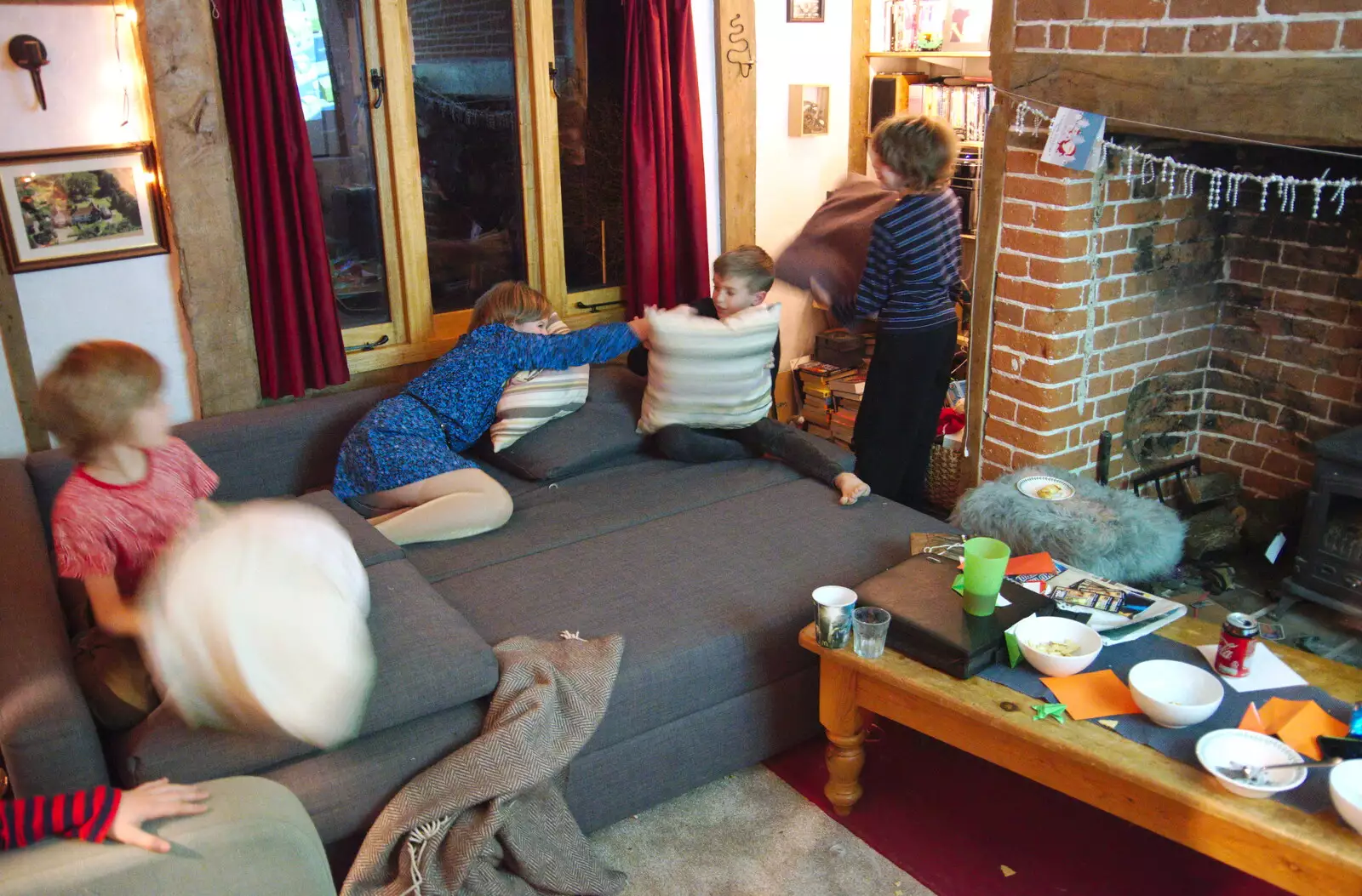 There's a cushion fight going on in the lounge, from A New Year's Eve Party, Brome, Suffolk - 31st December 2019