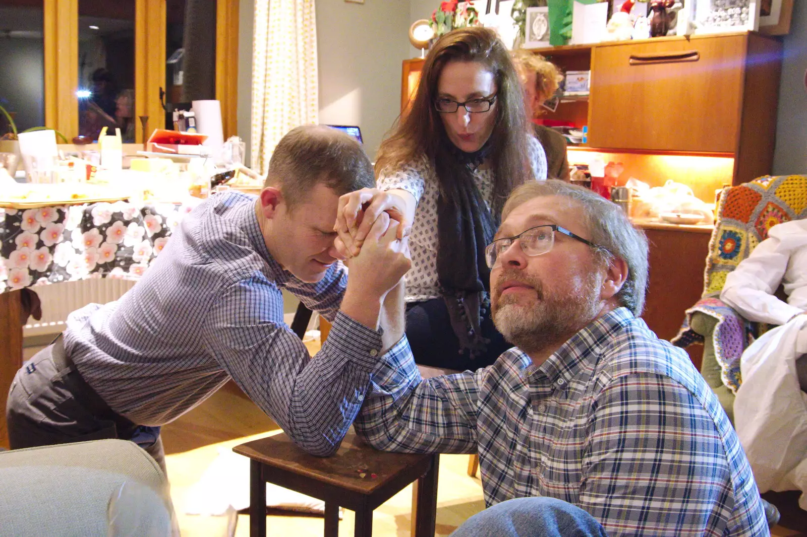 Mikey P and Marc do some arm wrestling, from A New Year's Eve Party, Brome, Suffolk - 31st December 2019