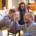 Mikey P and Marc do some arm wrestling, A New Year's Eve Party, Brome, Suffolk - 31st December 2019