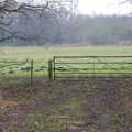 A six-bar gate to a misty field, New Year's Day on the Ling, Wortham, Suffolk - 1st January 2020
