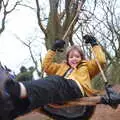 Fred on a rope swing, close up, New Year's Day on the Ling, Wortham, Suffolk - 1st January 2020