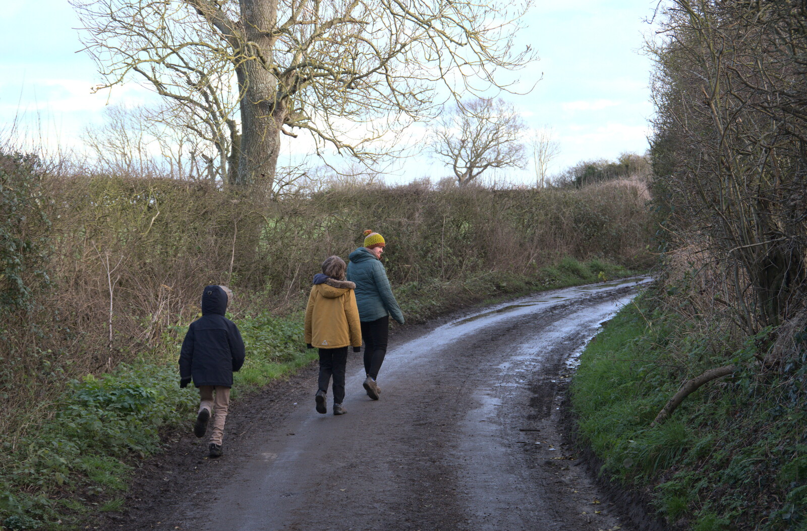 The gang stomps off up the lane from To See the Seals, Horsey Gap, Norfolk - 10th January 2020