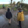The boys navigate some big puddles, To See the Seals, Horsey Gap, Norfolk - 10th January 2020