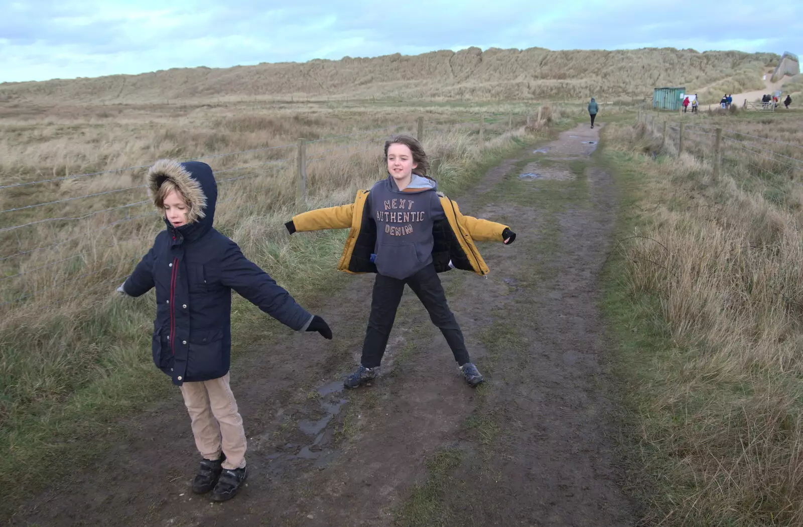 The boys are like aeroplanes in the wind, from To See the Seals, Horsey Gap, Norfolk - 10th January 2020