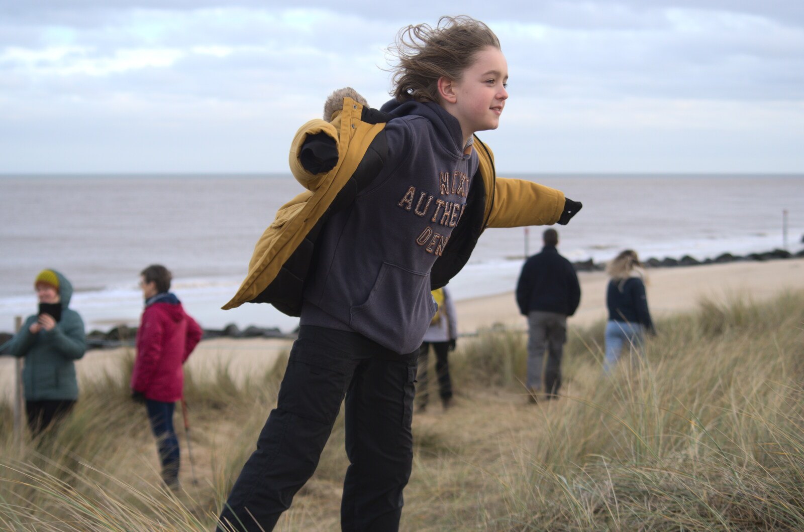 Fred leans in to the strong wind from To See the Seals, Horsey Gap, Norfolk - 10th January 2020