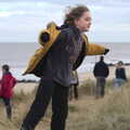 Fred leans in to the strong wind, To See the Seals, Horsey Gap, Norfolk - 10th January 2020