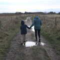 Harry and Isobel navigate the path back, To See the Seals, Horsey Gap, Norfolk - 10th January 2020