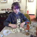 Fred builds a domino tower, To See the Seals, Horsey Gap, Norfolk - 10th January 2020