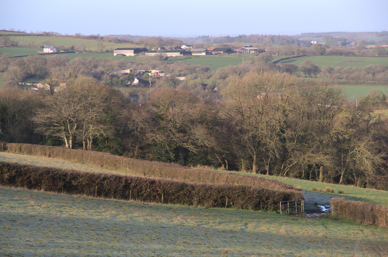 A view of farm buildings in the valley from A Short Trip to Spreyton, Devon - 18th January 2020