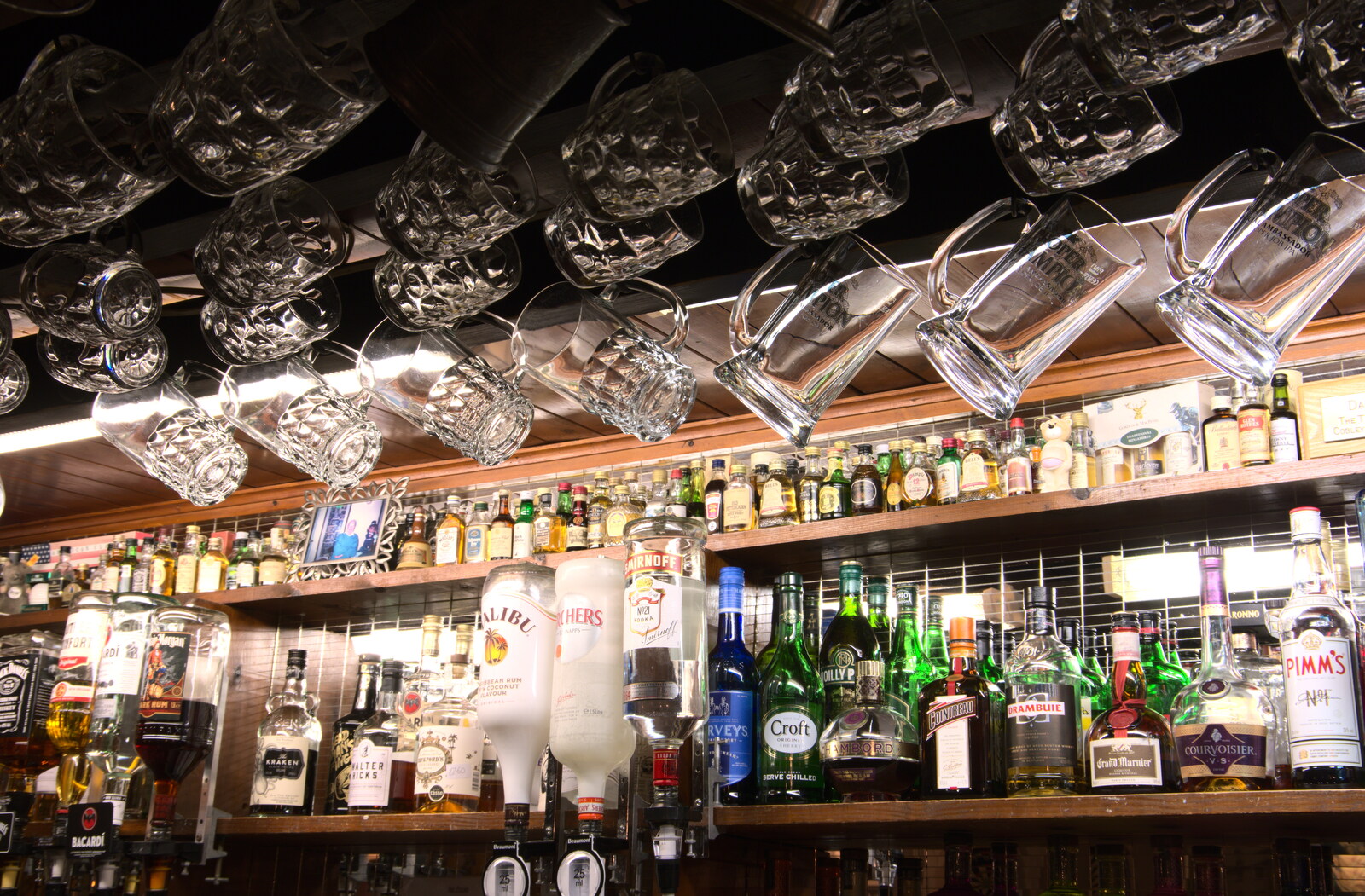 Glasses hang from the top of the bar from A Short Trip to Spreyton, Devon - 18th January 2020