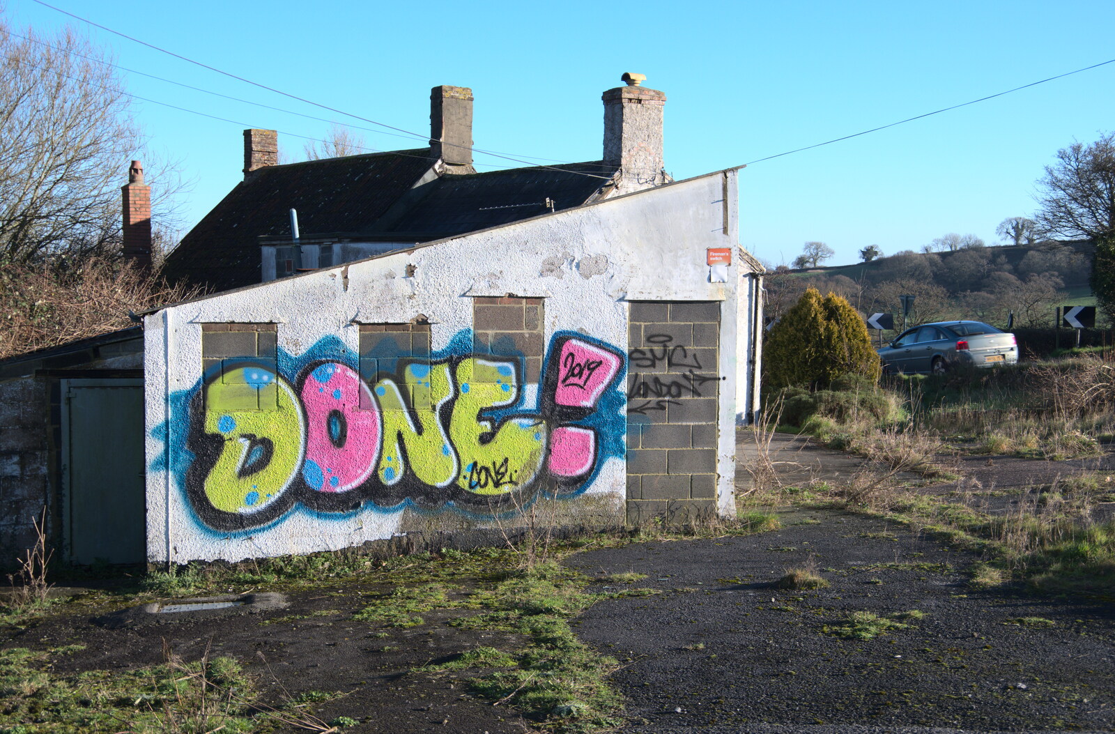 Yellow and pink graffiti from A Short Trip to Spreyton, Devon - 18th January 2020
