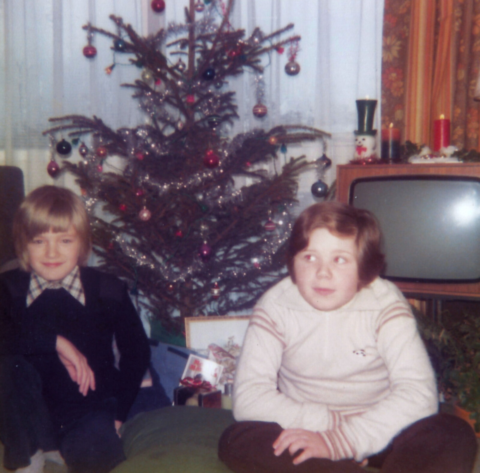 Family History: Danesbury Avenue, Tuckton, Christchurch, Dorset - 24th January 2020: Nosher and Sis in front of the Christmas tree