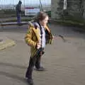 Fred leans into the wind, A Trip to Orford, Suffolk - 25th January 2020