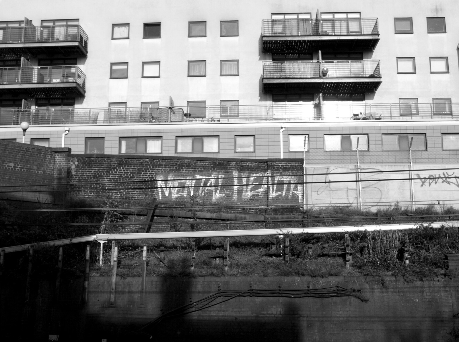Broken-down Freight Trains, Manor Park, London - 28th January 2020: Mental Health tag on a wall