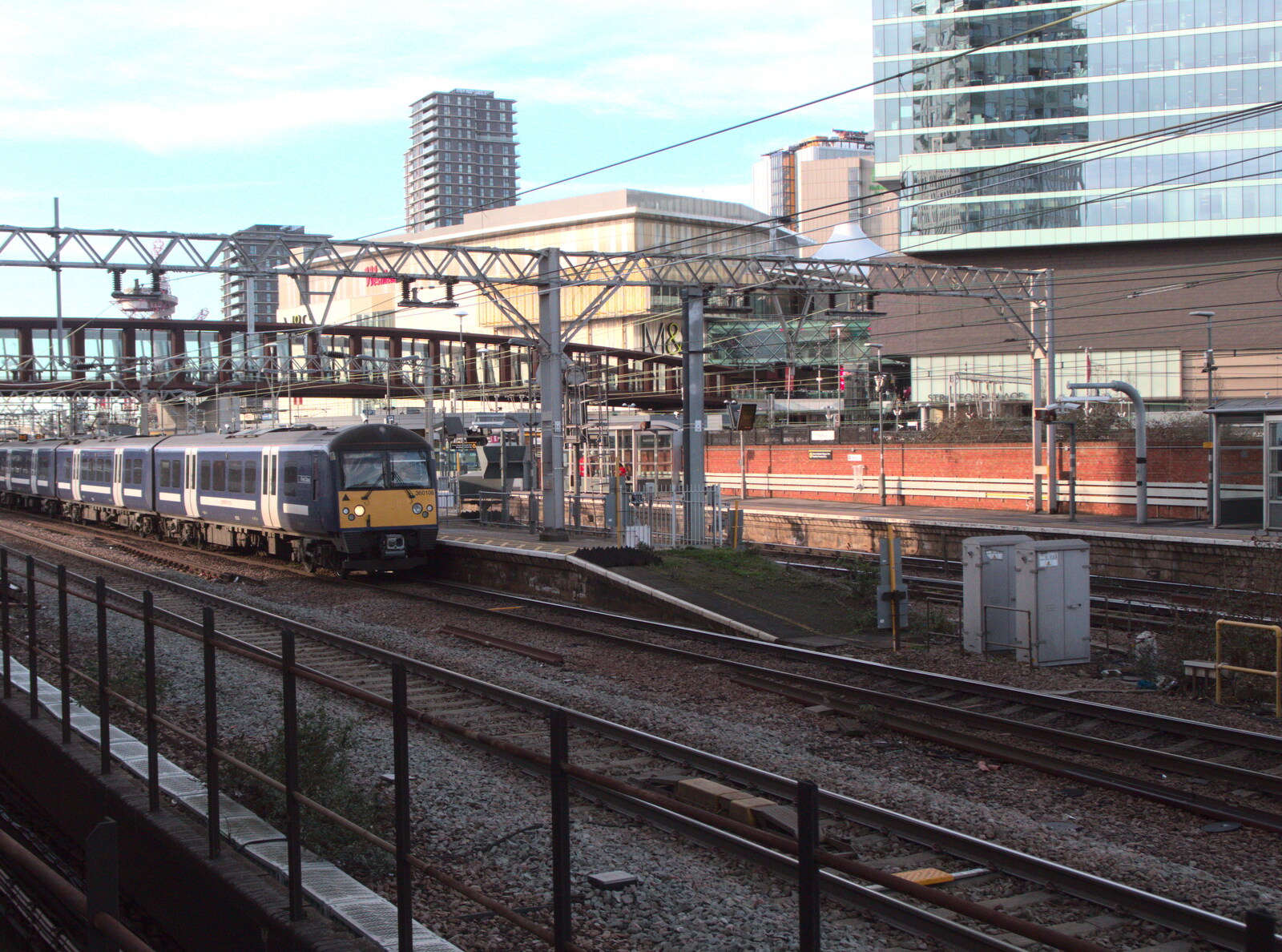 Broken-down Freight Trains, Manor Park, London - 28th January 2020: Stratford Station and a Class 360 commuter