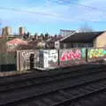 A pair of bright tags stand out in a sea of brown, Broken-down Freight Trains, Manor Park, London - 28th January 2020