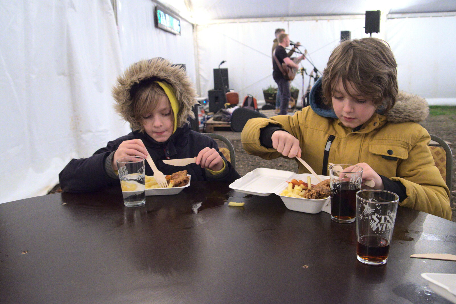 The Boys get some chicken and chips from a van from The Star Wing Winter Beer Fest, Redgrave, Suffolk - 31st January 2020