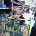 Harry hangs on to the trolley, Snowdrops at Talconeston Hall, Tacolneston, Norfolk - 7th February 2020