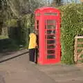 Fred looks at a K6 phone box, Snowdrops at Talconeston Hall, Tacolneston, Norfolk - 7th February 2020