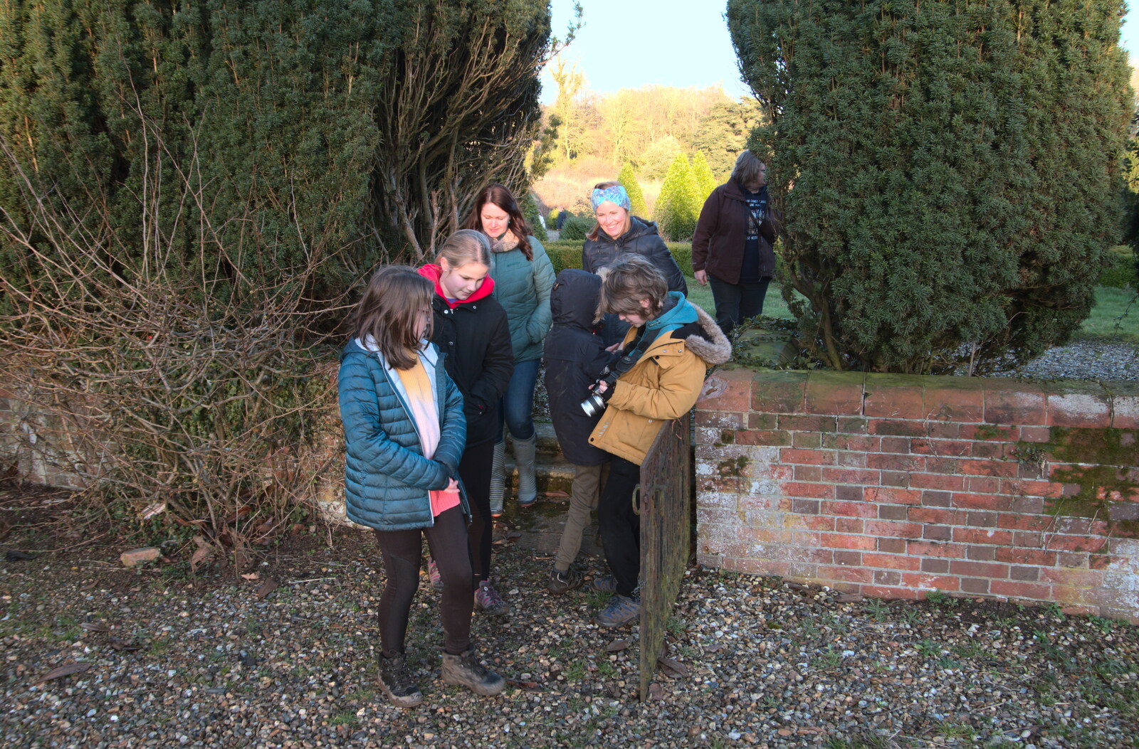 The gang leave the hall from Snowdrops at Talconeston Hall, Tacolneston, Norfolk - 7th February 2020