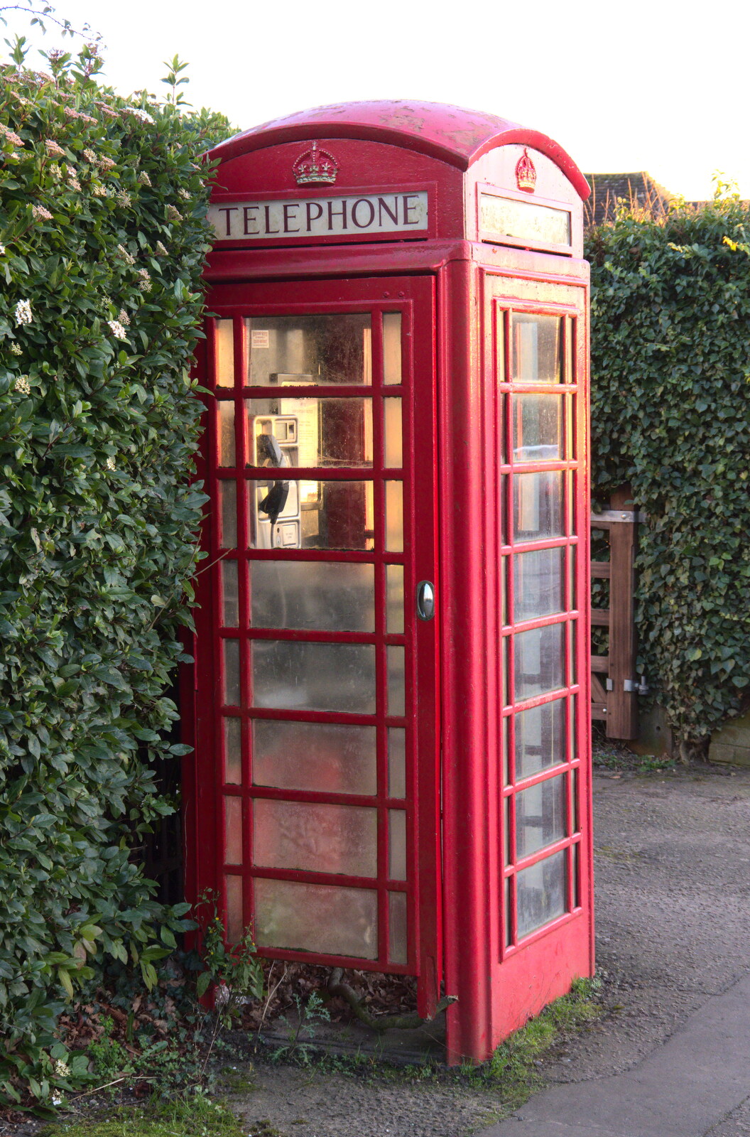 A red K6 phone box from Snowdrops at Talconeston Hall, Tacolneston, Norfolk - 7th February 2020