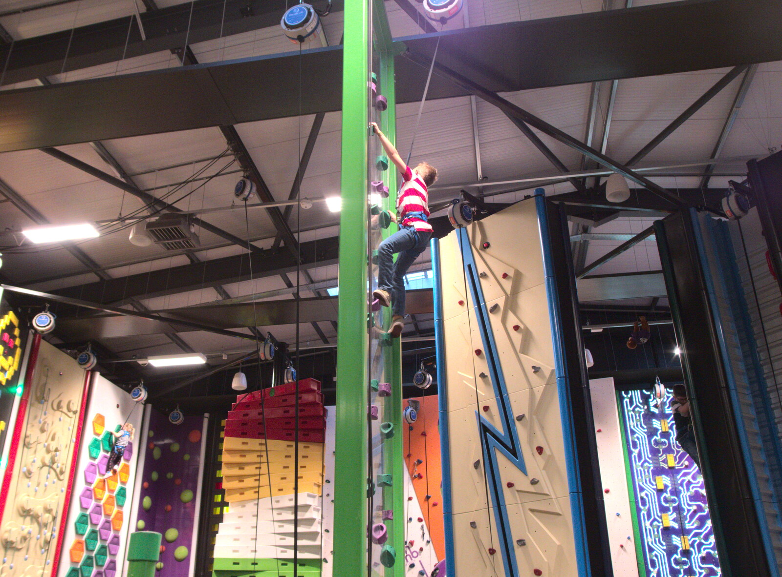 Jacob makes it almost to the ceiling from Clip and Climb, The Havens, Ipswich - 15th February 2020