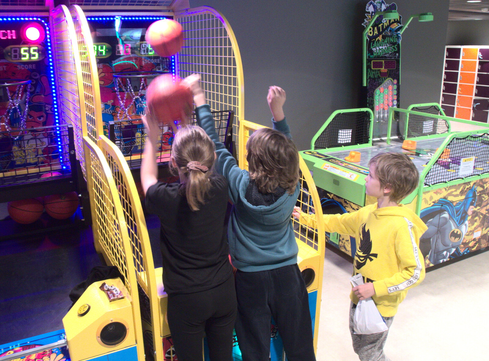 The children get to play the basketball game for real from Clip and Climb, The Havens, Ipswich - 15th February 2020