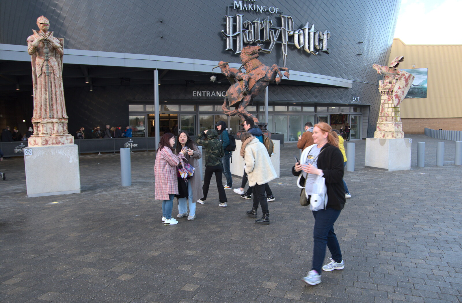 Tourists do selfies outside the studio from A Trip to Harry Potter World, Leavesden, Hertfordshire - 16th February 2020