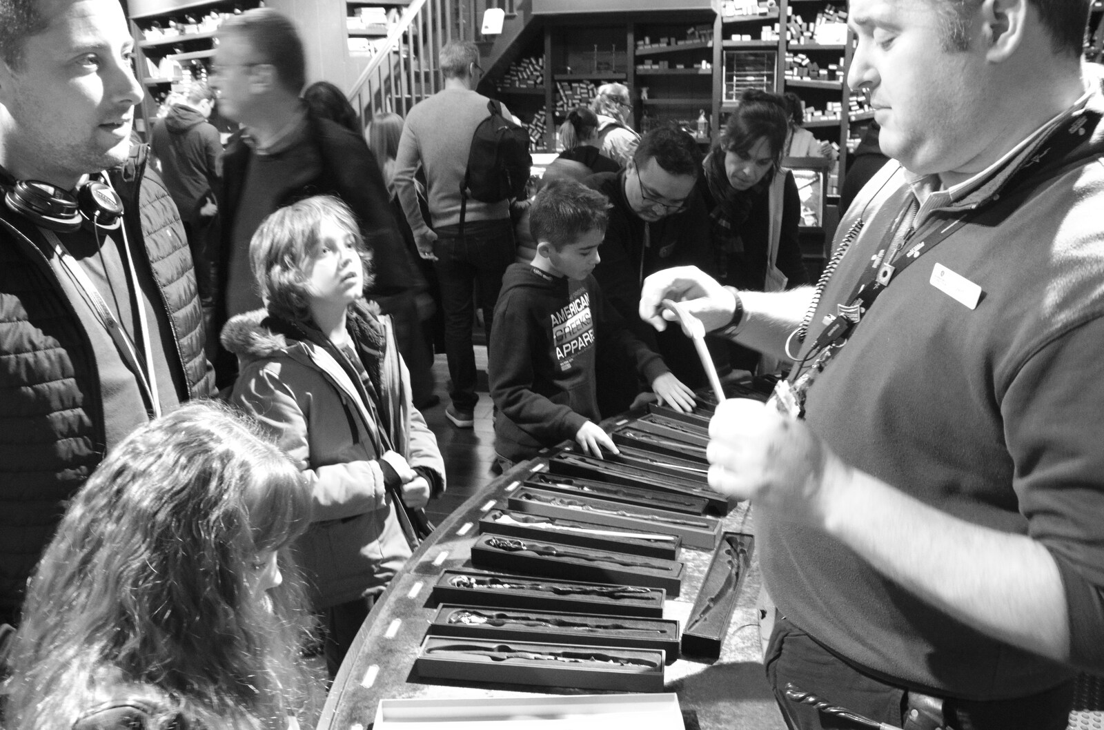 Fred looks at wands from A Trip to Harry Potter World, Leavesden, Hertfordshire - 16th February 2020