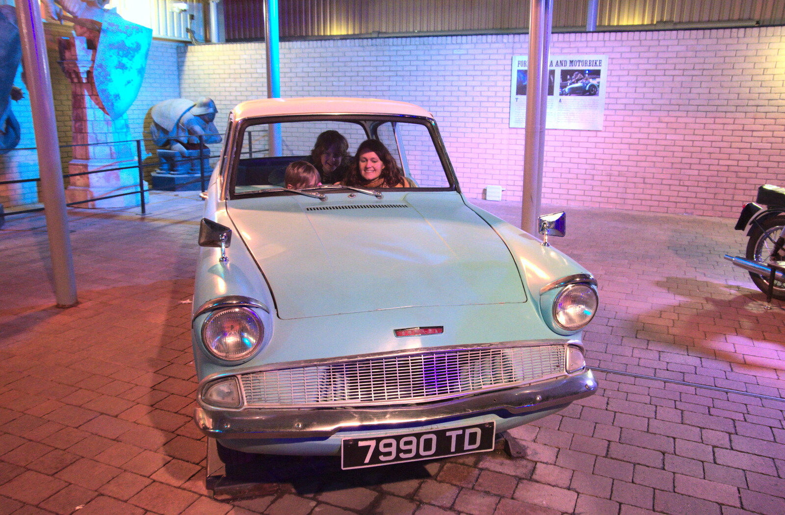 The gang in the Ford Anglia from A Trip to Harry Potter World, Leavesden, Hertfordshire - 16th February 2020