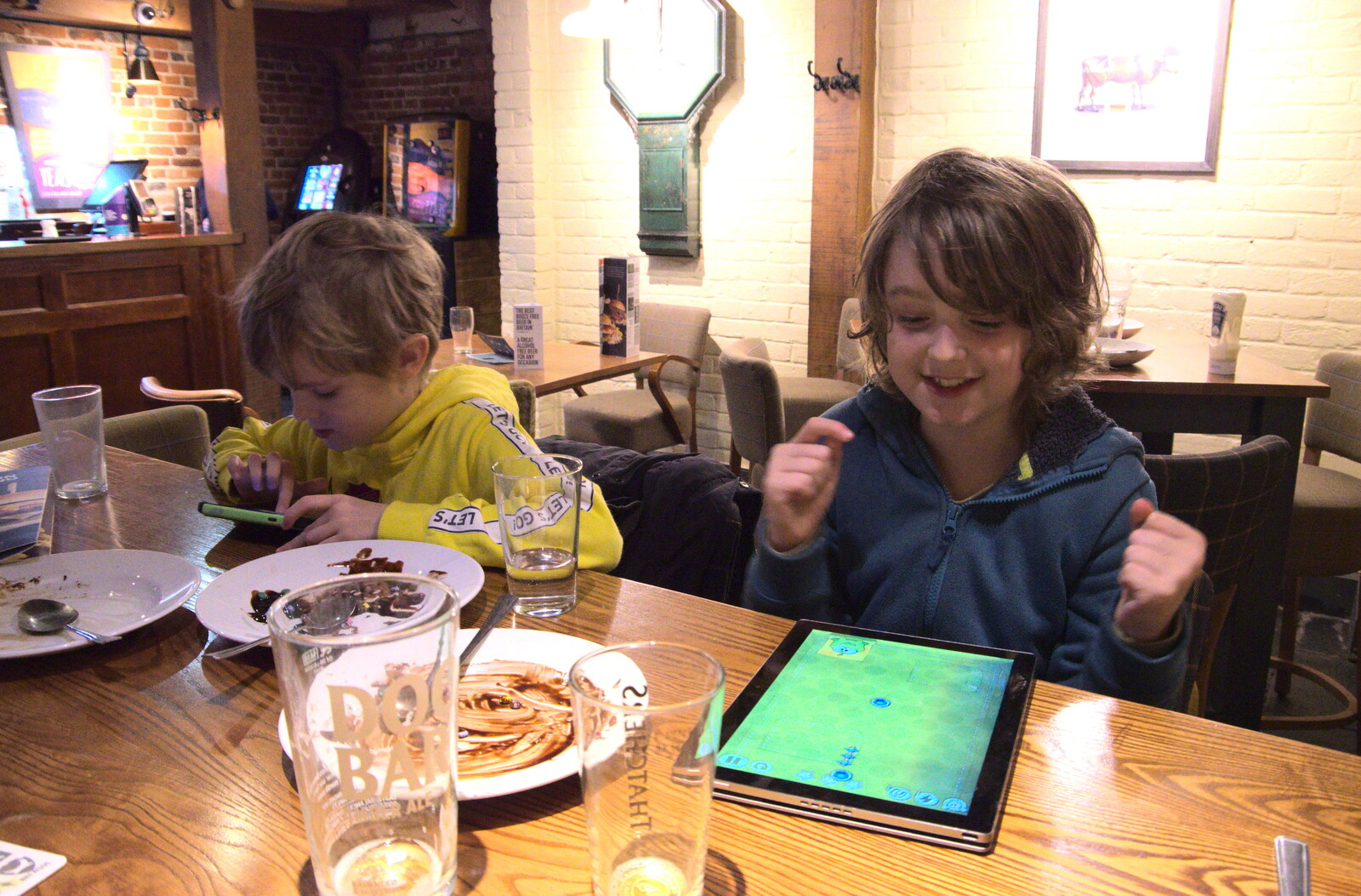 Harry and Fred are on devices again from A Trip to Harry Potter World, Leavesden, Hertfordshire - 16th February 2020