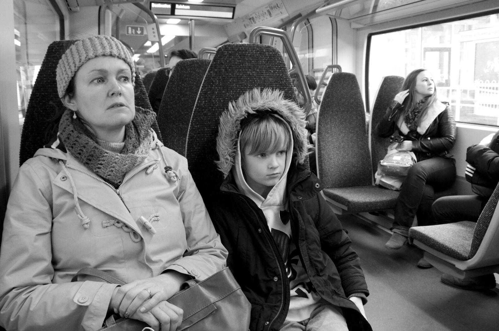 Isobel and Harry on the train from HMS Belfast and the South Bank, Southwark, London - 17th February 2020