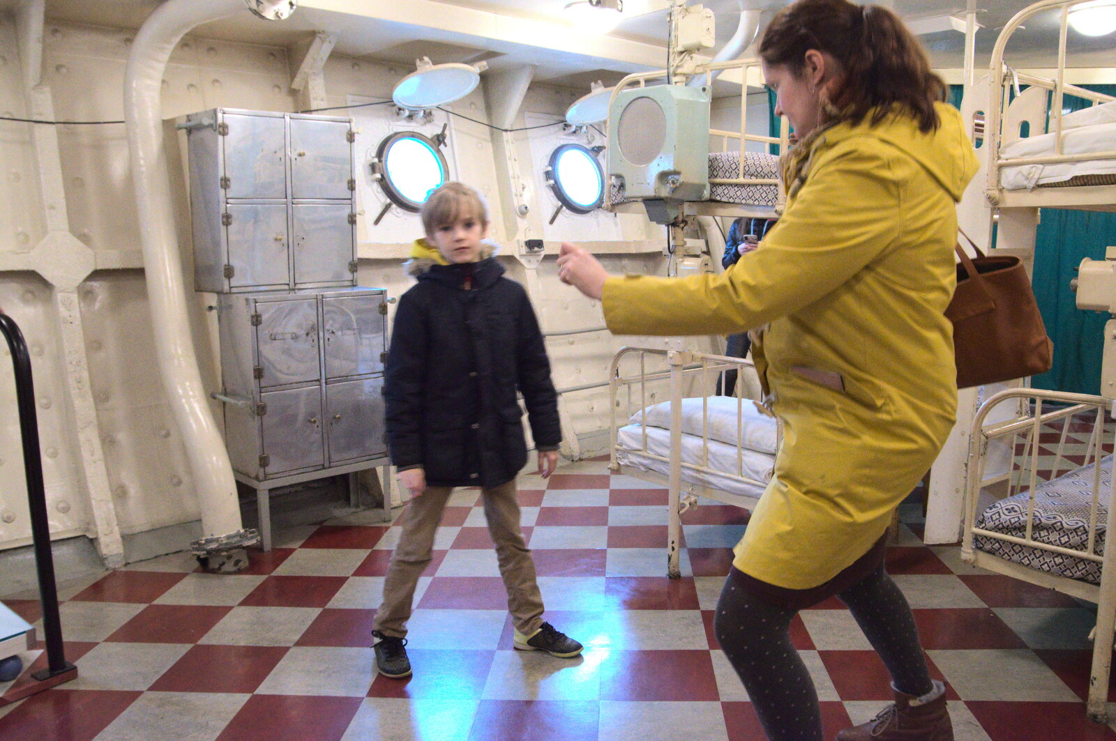 Harry and Isobel do some dancing from HMS Belfast and the South Bank, Southwark, London - 17th February 2020