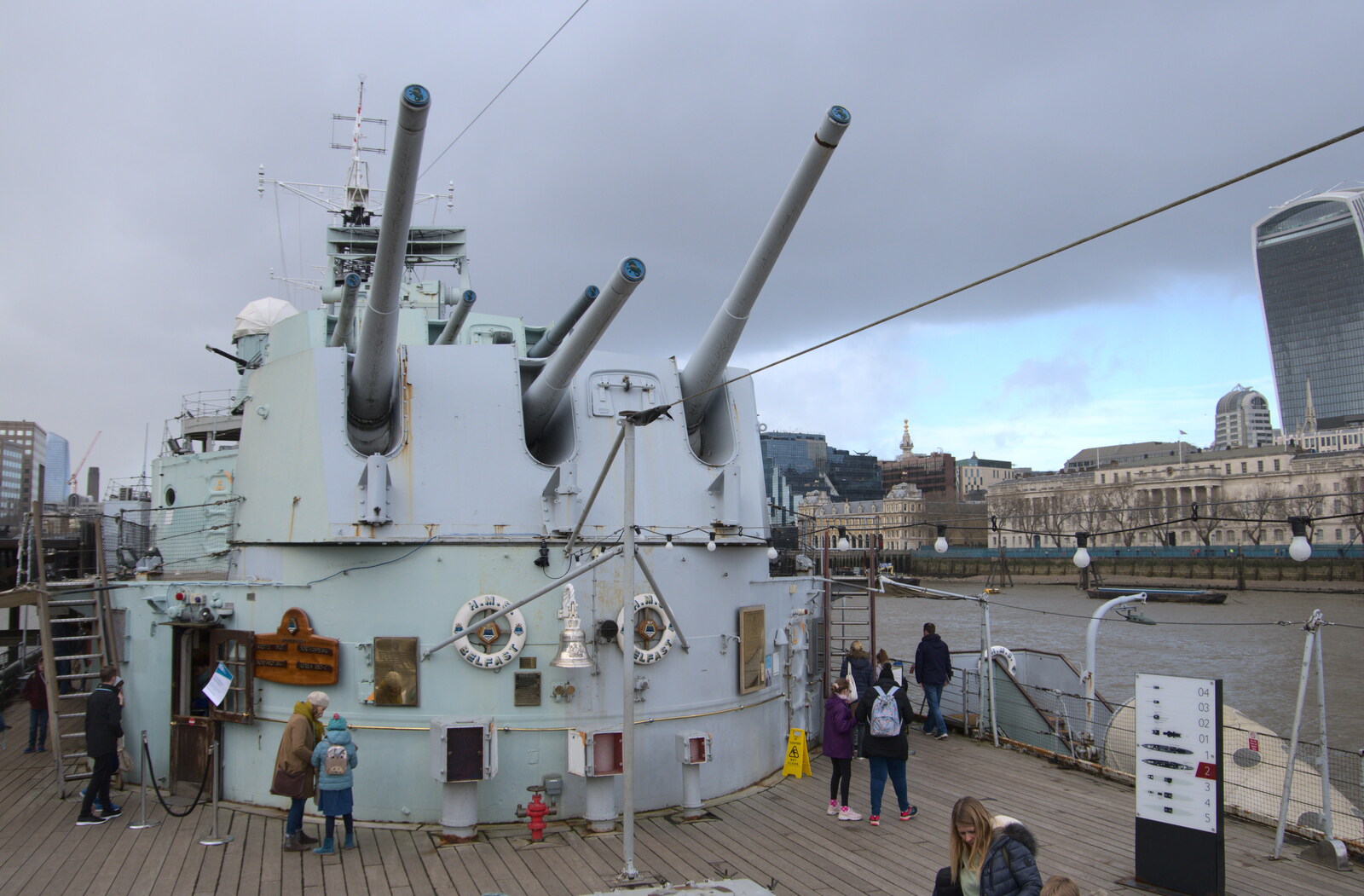 The Belfast's foreward 6' guns from HMS Belfast and the South Bank, Southwark, London - 17th February 2020