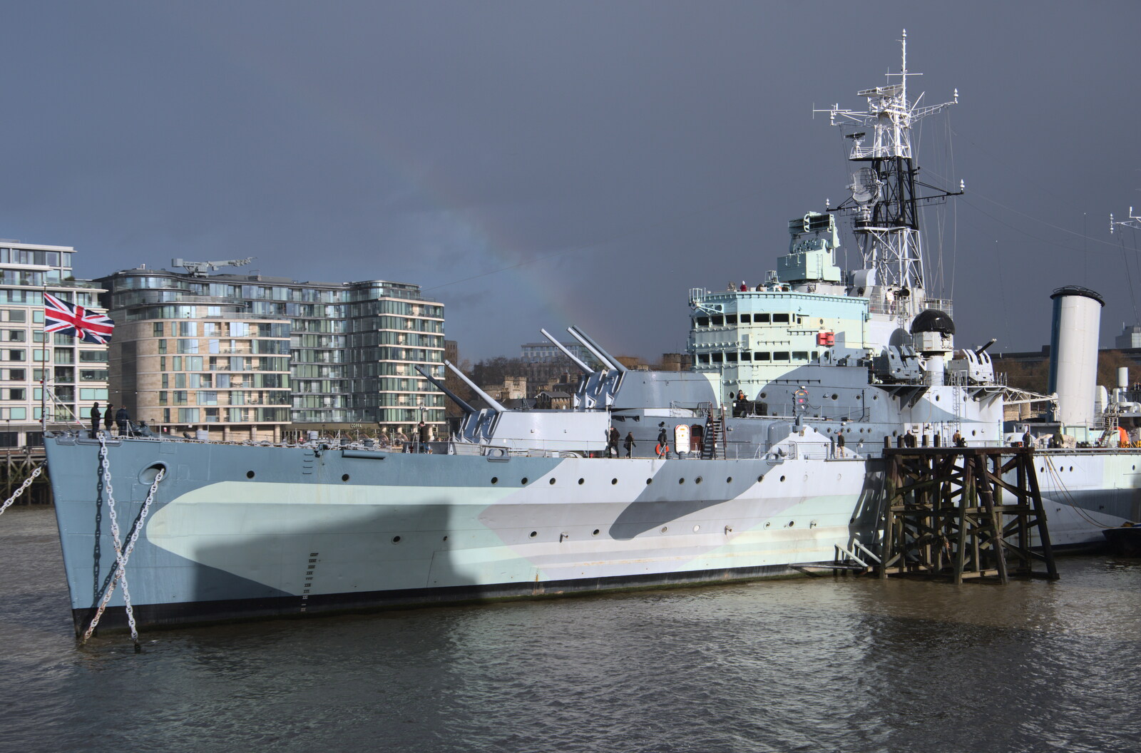 A rainbow briefly appears over HMS Belfast from HMS Belfast and the South Bank, Southwark, London - 17th February 2020